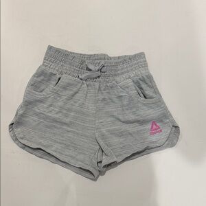 Reebok Light Gray Athletic Shorts with Pink Logo